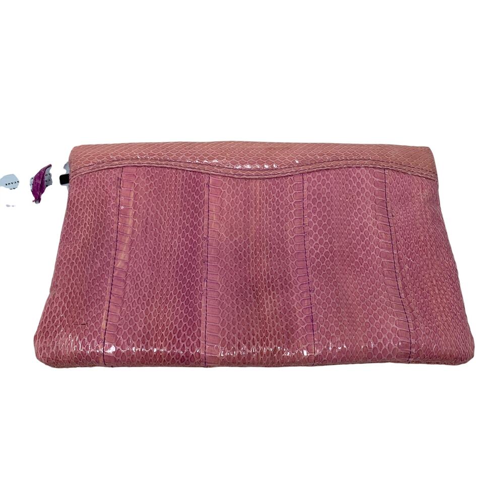 Vintage Clemente Pink Snakeskin Leather Clutch Purse Exotic Envelope Bag